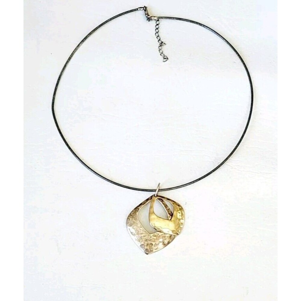 Grace+Heart Serling Hammered Drop 2 Tone Pendant G&H 1.75" 6.5g - Picture 4 of 9